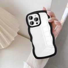 UEEBAI Capa transparente com moldura ondulada para iPhone 16 Pro, capa de telefone transparente encaracolada, linda capa de telefone ondulada para meninas, ajuste fino, à prova de choque, capa macia e