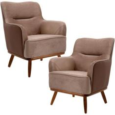 Kit 2 Poltronas Decorativas Base Fixa Madeira Isabella Veludo Importad