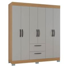 Guarda Roupa Casal Tóquio 6 Portas com Armário Multiuso 2 Portas Pequeno Damasco Off White - Poquema