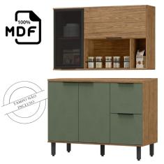 Balcão de pia 1,20CM + Armário Aéreo em MDF Lombardia -  Freijó Jade