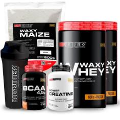 Kit 2x Whey Protein Waxy Whey Pote 900g BCAA 100g Power Creatina 100g 