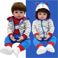 Bebê Reborn Gêmeos Menino Corpo 100% Silicone Pode dar Banho - New Hap