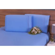 Jogo Lençol Solteiro King 2 Peças 200 Fios 40Cm Altura Azul - Thais En