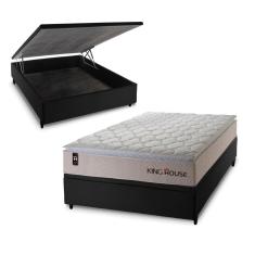 Conjunto Box Baú Preto Roma Bege 138x188x78 c/ Molas Ensacadas