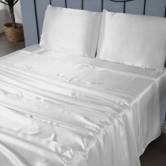 Jogo de Lençol Arya King 4 Peças Cetim Charmousse Brilhante Macio - Branco