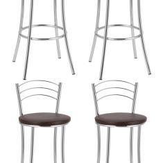 Kit 4 Banquetas Altas Cromadas Bc26-a - A109 Cromado-marrom