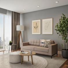 Sofá 3 Lugares Leave Pés e Base em Madeira Linho Cotton Bege 180 cm - 