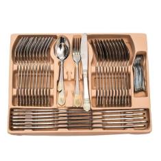 Faqueiro Inox 84 Peças Detalhe Dourado Luxo