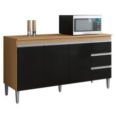 Balcão Pia Andréia 150cm com Tampo MDP - AJL Móveis, Amêndoa/Preto