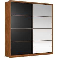 Guarda Roupa Casal Belga 2 Portas de Correr 3 Gavetas MDP com Espelho Nogueira Preto Flex