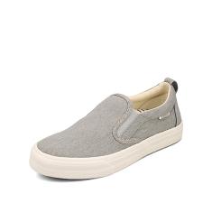 Taos Tênis feminino Rubber Soul Slip-On – Design de lona fresco e limpo com estilo sem esforço, palmilha removível e suporte de arco – Conforto elevado para moda o dia todo, Lona cinza para lavagem