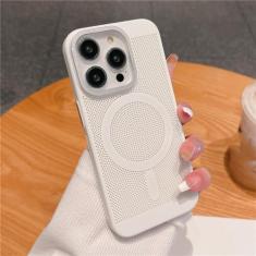 Capa magnética de grade de malha de dissipação de calor ultrafina para iPhone 15 13 12 14 11 Pro Max Matte Hard Steel Magsafing Cove, branca, para iPhone 12 ProMax