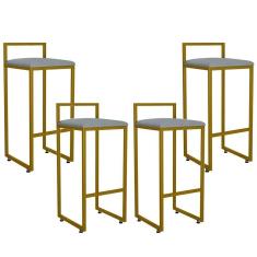 Kit 04 Banquetas Altas Cozinha Hanna L02 Dourado Cinza