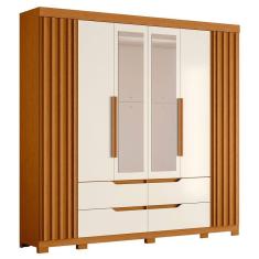 Guarda Roupa Casal 6 Portas Com Espelho 240cm Doble Cinamomo Off White Albatroz
