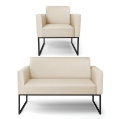 Sofá Namoradeira Com Poltrona Base Industrial Preto Marisa Corino Bege D03 - D`rossi