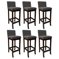 Kit 6 Banquetas Média Estofada para Bancada Capuccino Melody Suede Cinza