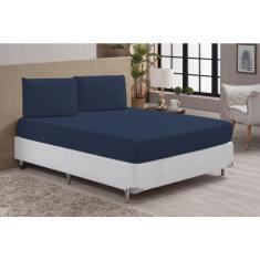 Jogo de Lençol Cama Queen Box 3 Peças Liso - Diversas Cores - Bordados