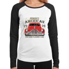 Baby Look Raglan Vintage Classic Car Manga Longa - Foca na Moda, Branc