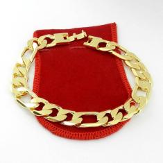 Pulseira Masculina 24Cm 12Mm Largura Folheada Ouro Pl468
