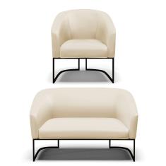 Sofá Namoradeira E Poltrona Base Industrial Preto Stella Corino Bege D03 - D'rossi