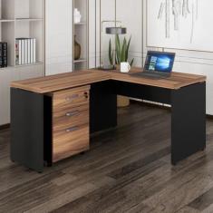 Escrivaninha Mesa Escritório em L 120cmx150cm + Gaveteiro 210cm Marrom