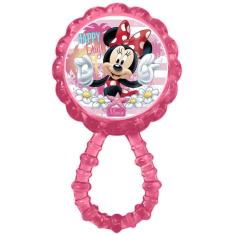 Chocalho Bebê Infantil A Partir dos 4 Meses Com Mordedor Texturizado Rosa Minnie Mouse Baby Go