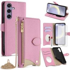 Asuwish Capa de telefone para Samsung Galaxy S24 Plus S24+ 5G Capa carteira com protetor de tela de vidro temperado e capa flip espelhada, compartimento para cartão, suporte, alça transversal, célula