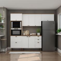 Cozinha Completa Internacional 4 Peças com 4 Gavetas Portas Provençais Branco Fosco/Ébano