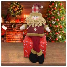 Boneco De Natal Papai Noel Sentado Perna Mole Em Tecido