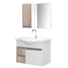 Gabinete De Banheiro Com Espelheira Kit Boa Vista 60cm Cor: branco-barrique