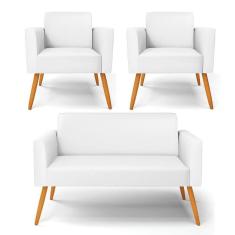 Sofá Namoradeira Com 2 Poltronas Pés Palito Castanho Marisa Corino Branco D03 - D`rossi