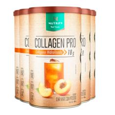 Kit 5 Collagen Pro Colágeno Hidrolisado Chá Mate com Pessêgo Nutrify 450g