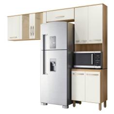 Armario de Cozinha Fit com 8 Portas 261 cm - Nicioli, Freijo/Off White