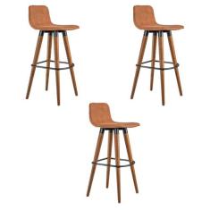 Kit 3 Banquetas Altas Luxo Linea Aço Preto Linho Terracota Base Carval