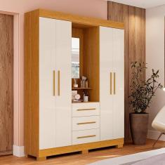 Guarda Roupa De Casal Mônaco Com Espelho 4 Porta Linhamobília Cinamomo Off White