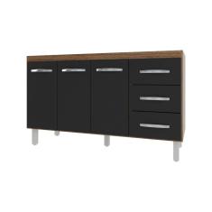 Balcão Armário Cozinha Gabinete Pia De 140 Cm Carine Com 3 Portas E 3 Gavetas Preto