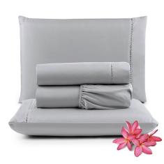 Jogo De Lençol Primor King 4 Peças Percal 400 Fios Ponto Palito - Cinza