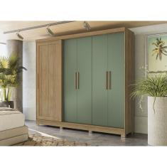 Roupeiro Mdp 5 Portas E 4 Gavetas Com Pés Nogueira-verde Oliva