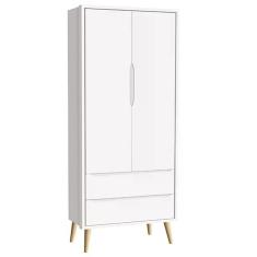 Guarda Roupa Infantil Theo 2 Portas Branco Fosco Com Pés Madeira Natural Reller Móveis Branco Fosco