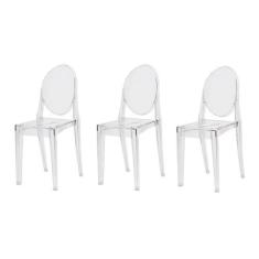 Kit 3 Cadeiras Victoria Ghost Transparente Sala Cozinha Jant - Waw Des