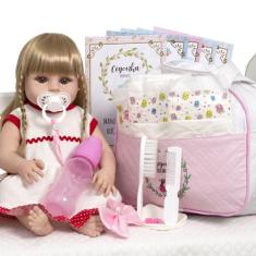 Boneca Tipo Reborn Recem Nascida Loira Com Bolsa Maternidade - Cegonha