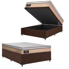 Cama Box Baú Casal Gazin Colchão Molas Ensacadas 138x188x65cm Maximus Bege/Marrom