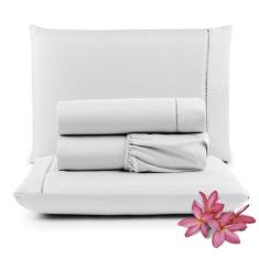 Jogo de Lençol Micropercal 400 Fios Queen 4 Peças Barato - Branco - 10