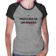 Baby Look Raglan Procura-se um Litrão - Foca na Moda, Cinza, Preto, M