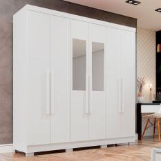 Guarda Roupa Casal Recife 6 Portas de Bater 2 Gavetas MDP com Espelho Branco Sallêto Móveis