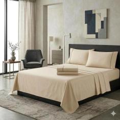 Jogo Lençol King 400 Fios 4 Peças algodao - Rafaloro, Cáqui