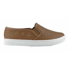 Tênis Slip On Giulia Domna Em Couro Perfurado Camel Marrom 39 BR-Feminino