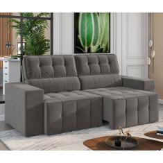 Sofá 4 Lugares Luizzi Falconi com 219 cm de Largura, Retrátil e Reclinável, Revestido em Veludo Plush