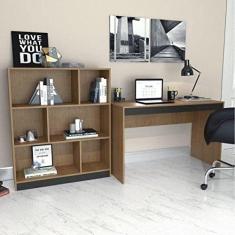 Conjunto Home Office Escrivaninha Estante 6 Nichos B28 Nova Mobile Mel/preto