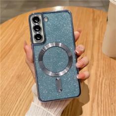 Capa de telefone com brilho magnético chapeado para Samsung Galaxy S24 S23 S21 FE S22 Plus Ultra Soft TPU capa traseira, Sierra Blue, para Samsung S24Ultra